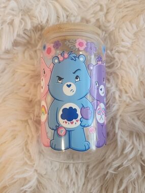 Care Bears Floral Glass 16 Oz Cup with Bamboo Lid